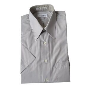 Van Heusen NEW Poplin Short Sleeve Button Up Shirt Men Size Small Neck 14.5 Gray